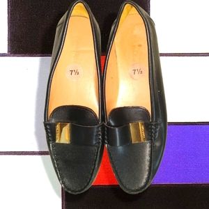 Calvin Klein Black Loafers w Gold Buckles Sz 7.5